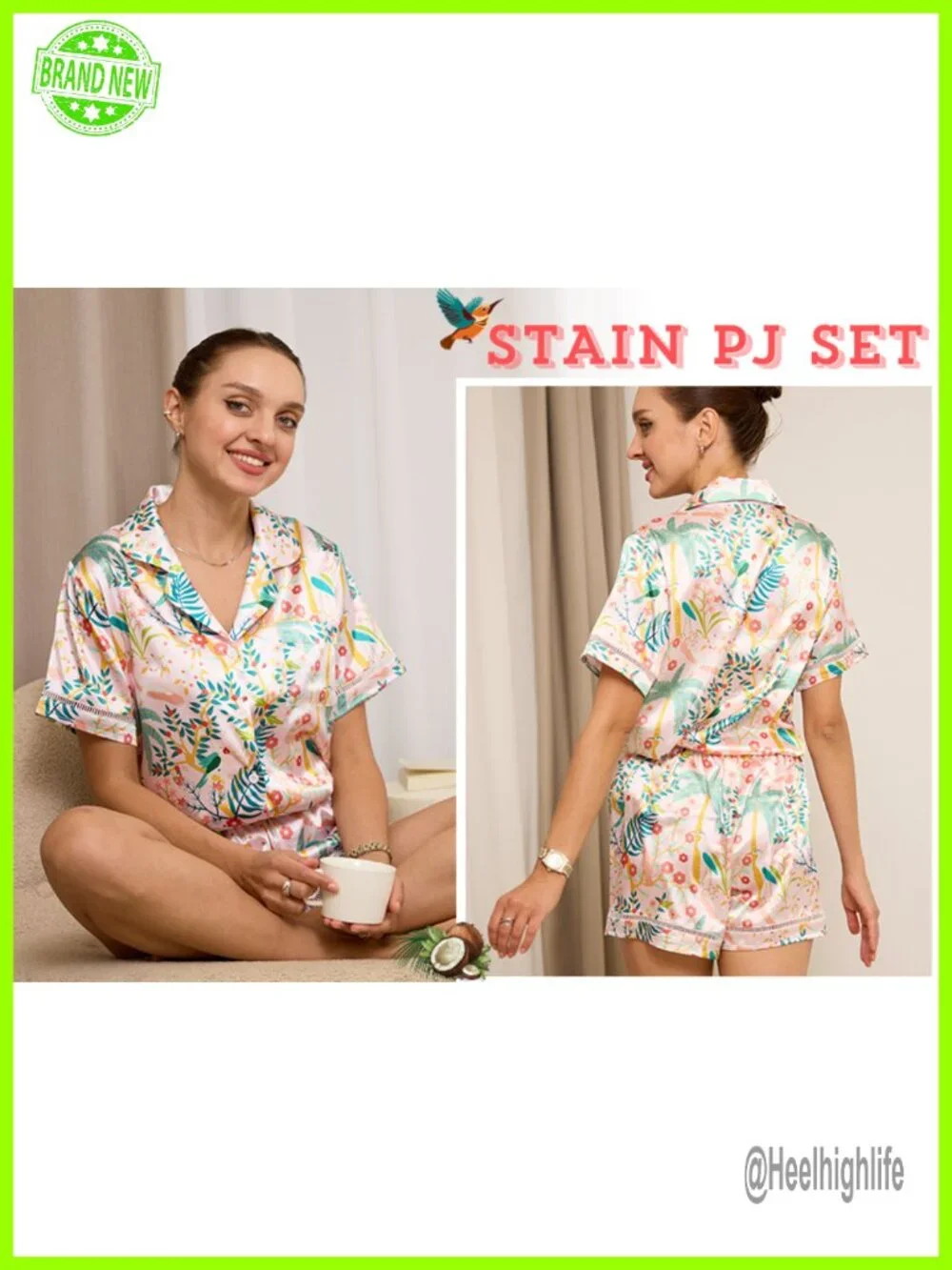 Satin Pajama Sets Short Sleeve 2 Piece Pj Sets with Chest Pocket